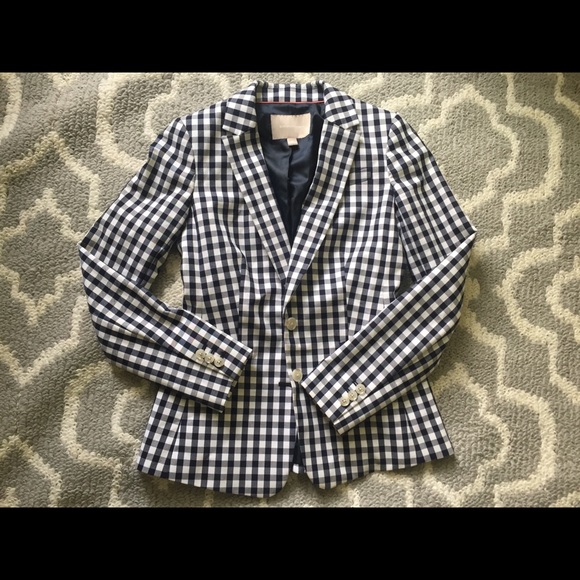 Sz 0 Banana Republic Checker Blazer Navy RN 54023 - Picture 3 of 8